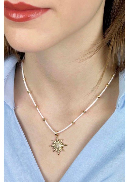 Güneş Figürlü, İp Kolye 423, Altın Renk