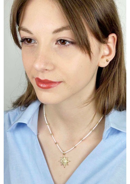 Güneş Figürlü, İp Kolye 423, Altın Renk