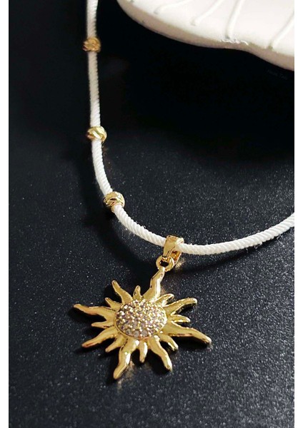 Güneş Figürlü, İp Kolye 423, Altın Renk