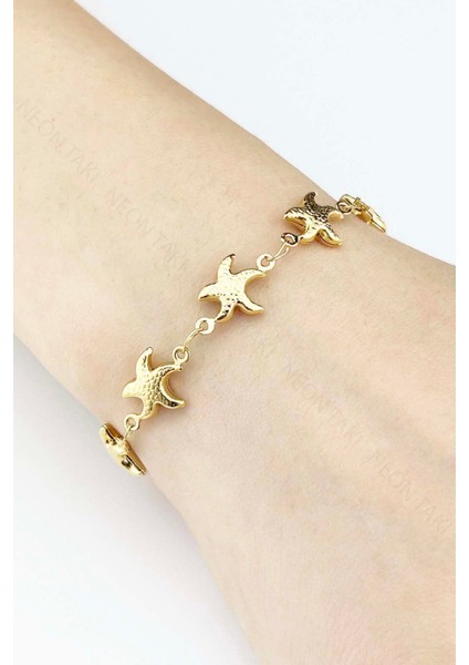 Bileklik, Kararmayan Paslanmaz Çelik, Deniz Yıldızı Detaylı, Altın Renk, Model502 fırsatları