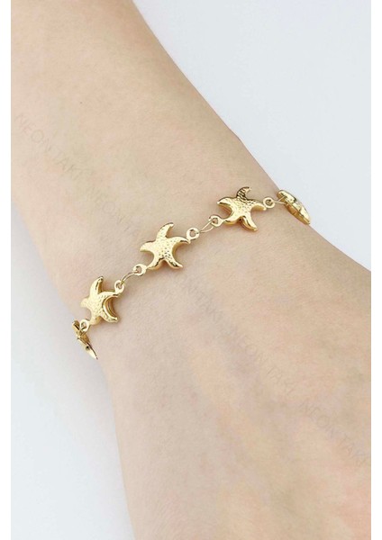 Bileklik, Kararmayan Paslanmaz Çelik, Deniz Yıldızı Detaylı, Altın Renk, Model502 indirimleri