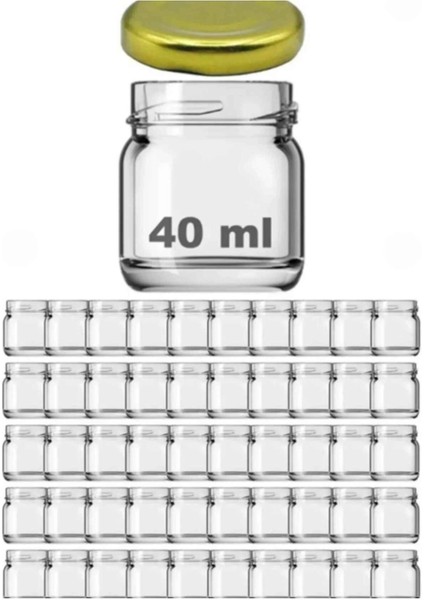 50 Adet Metal Gold Kapaklı Cam Mini Kavanoz 40 cc Kına Düğün Söz Nişan Hediyeliği