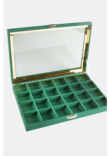 Resveq 24 Bölmeli Cam Kapaklı Anfora Kumaş Sunum Tablosu 24X34 Cm-Gri fiyatları