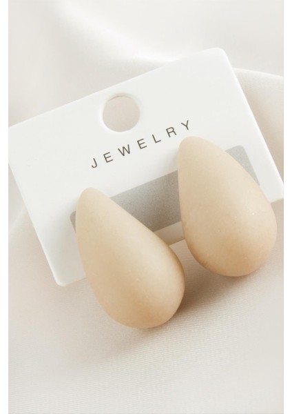 Resveq Damla Plastik Küpe-Sütlü Kahve