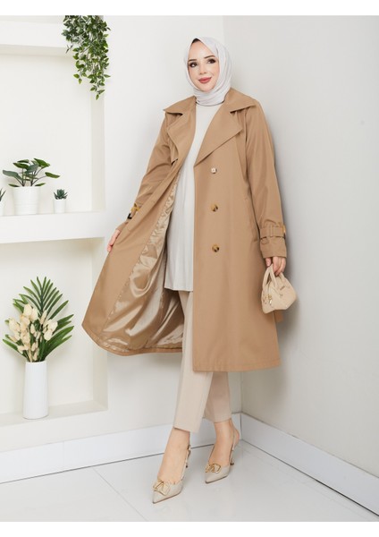 Kadın Astarlı Kruvaze Yaka Kuşaklı Trençkot -PMK471 modelleri