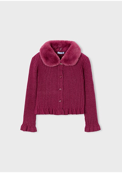 Vişne Kız Çocuk Takma Kürk Yaka Hırka 4311