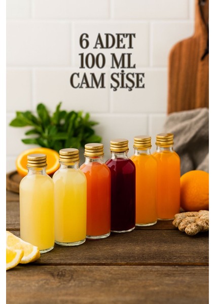 6 Adet Şeffaf Cam Shot Şişesi Sızdırmaz Gold Metal Kapaklı Kolonya Koku Süs Çok Amaçlı Şişe 100ML