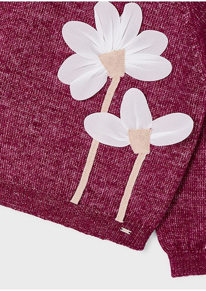 Vişne Kız Çocuk Çiçek Aplikeli Kazak 4308 modelleri