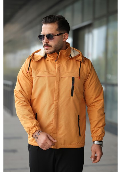 Erkek Içi Kürklü Kapüşonu Çıkarılabilir Su ve Rüzgar Geçirmez Kalın Mont fiyatları