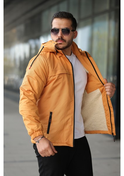 Erkek Içi Kürklü Kapüşonu Çıkarılabilir Su ve Rüzgar Geçirmez Kalın Mont modelleri