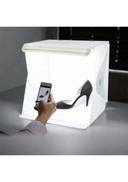 LED Işıklı Ürün Fotoğraf Çekim Çadırı – Katlanabilir Mini Stüdyo Kutusu (23X24X23 Cm)