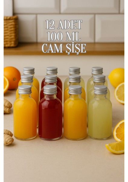 12 Adet Şeffaf Cam Shot Şişesi Sızdırmaz Gümüş Metal Kapaklı Kolonya Koku Süs Çok Amaçlı Şişe 100ML