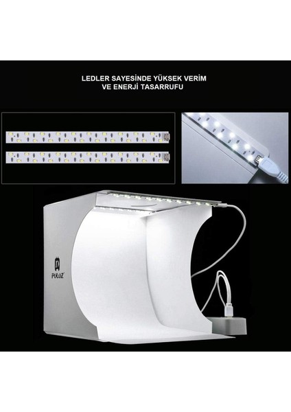 LED Işıklı Ürün Fotoğraf Çekim Çadırı – Katlanabilir Mini Stüdyo Kutusu (23X24X23 Cm)