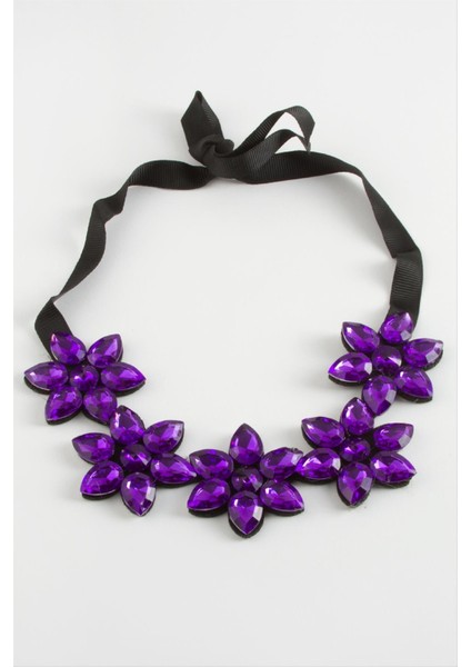 Resveq Çiçek Taşlı Yaka Kolye-Mor fiyatları