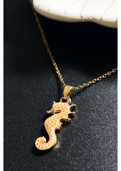 Deniz Atı Figürlü, Paslanmaz Çelik Kolye 412, Altın Rengi