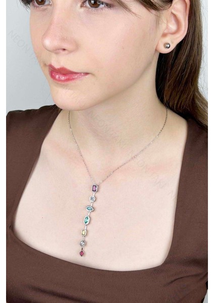 Yedi Element Kolye, Çok Renkli, Paslanmaz Çelik 406, Kasa Gümüş Renk