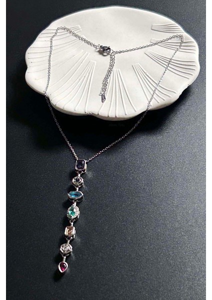 Yedi Element Kolye, Çok Renkli, Paslanmaz Çelik 406, Kasa Gümüş Renk