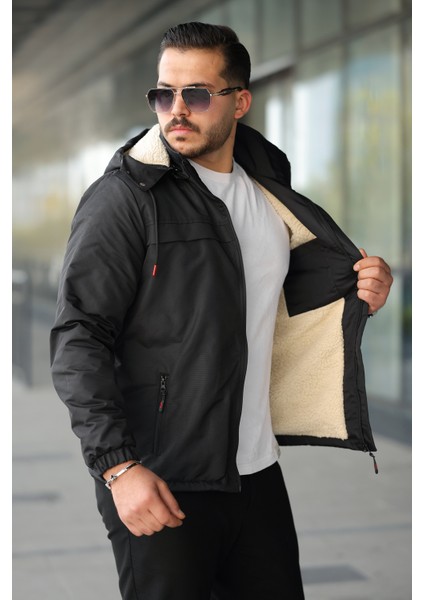 Erkek Içi Kürklü Kapüşonu Çıkarılabilir Su ve Rüzgar Geçirmez Kalın Mont fiyatları