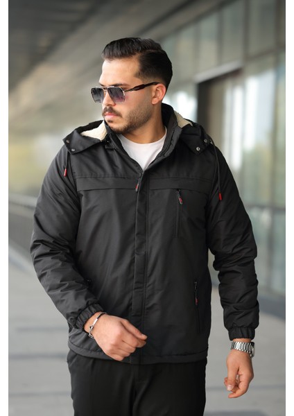 Erkek Içi Kürklü Kapüşonu Çıkarılabilir Su ve Rüzgar Geçirmez Kalın Mont modelleri