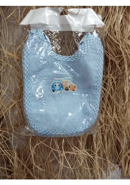 Mavi Bebek Önlüğü – Arabalı Desenli Pamuklu Havlu Kumaş