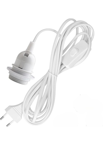 Beyaz 3 Metre Kablolu Tesisat Aydınlatma Sarkıt Tesisat Duy E27 Aç Kapa Anahtarlı Fişli Rakorlu