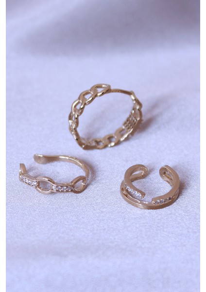 Zirkon Taşlı Zincir Model Küpe Seti