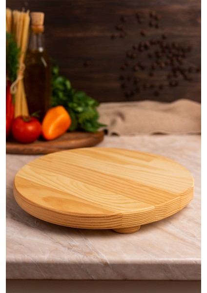 Ahşap Yuvarlak Sunumluk Sofra Doğal Çam fiyatları