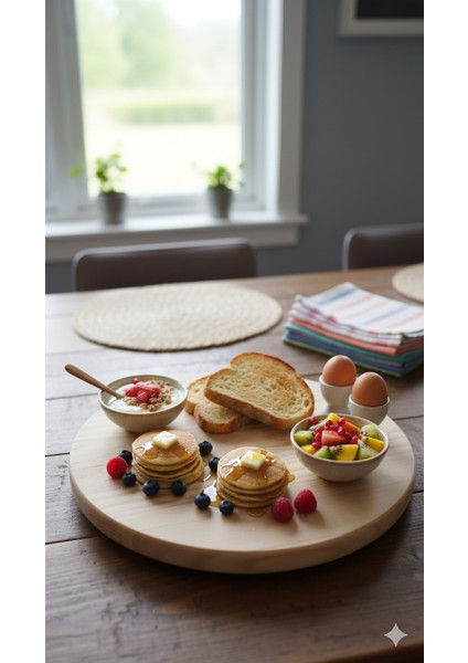 Ahşap Yuvarlak Sunumluk Sofra Doğal Çam indirimleri