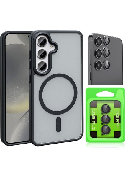 Samsung Galaxy S25 Kılıf M-safe Şarj Özellikli Mat Arka Yüzey Zore Sio Kapak + Kamera Lens Koruyucu