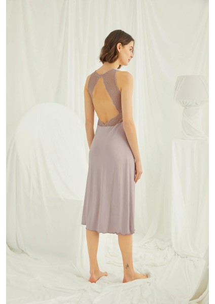 Monamise Göğsü ve Sırtı Dekolteli Dantelli Yırtmaçlı Gecelik modelleri