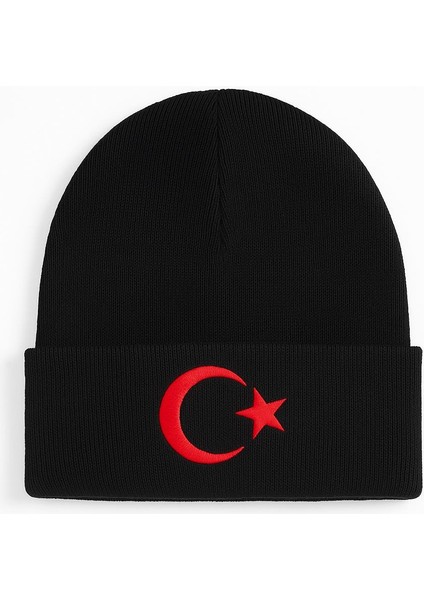 Unisex Türkiye Bayrak Nakışlı Dokuma Bere – Kışlık Şapka Modeli