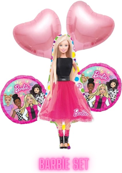 Barbie 5'li Balon Seti Kız Konsept & Kız Çocuk Pembe Doğum Günü Balon Set