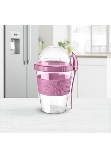 Titiz 600 ml Kaşıklı Yoğurt & Müsli Kabı - Taşınabilir Kase - Pembe fiyatları