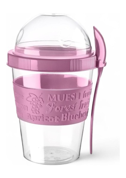 Titiz 600 ml Kaşıklı Yoğurt & Müsli Kabı - Taşınabilir Kase - Pembe modelleri