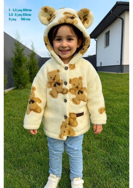 1-3 Yaş Welsoft Kapşonlu Büyük Kulaklı Düğmeli Hırka