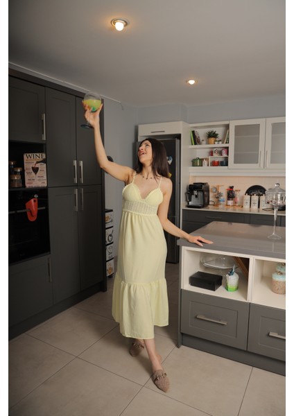 Sarı Örme Göğüs Detaylı Elbise fiyatları