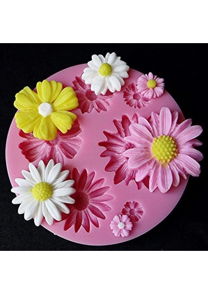 6 Mini Çiçek Silikon Kalıp Yüksek Hassasiyetli Pembe Renkli Dekoratif Obje