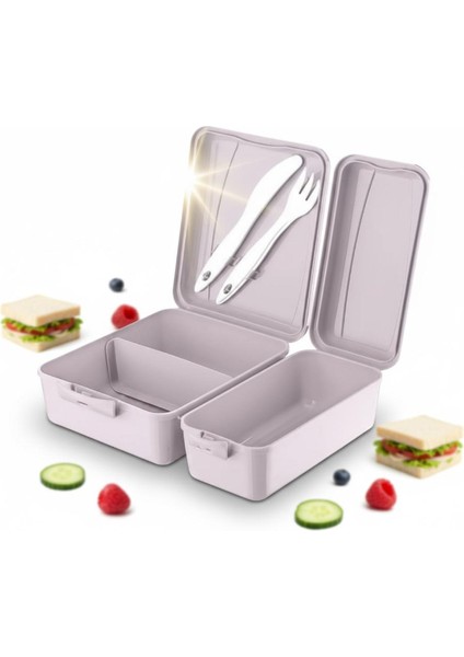 Titiz Takeaway 2 Bölmeli Yemek Kabı - Kaşıklı & Çatal Setli Pratik Yemeği Kabı Lila Rengi fiyatları