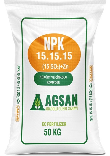 Süper 15-15-15 + 15 So3+Zn Kükürt ve Çinko Içerikli Kompoze Taban Gübresi 3 kg