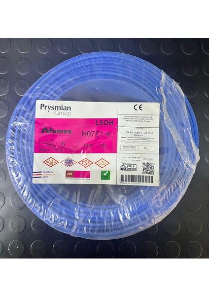 Orjınal H07Z1-K Mavi 6 mm Kablo 100MT