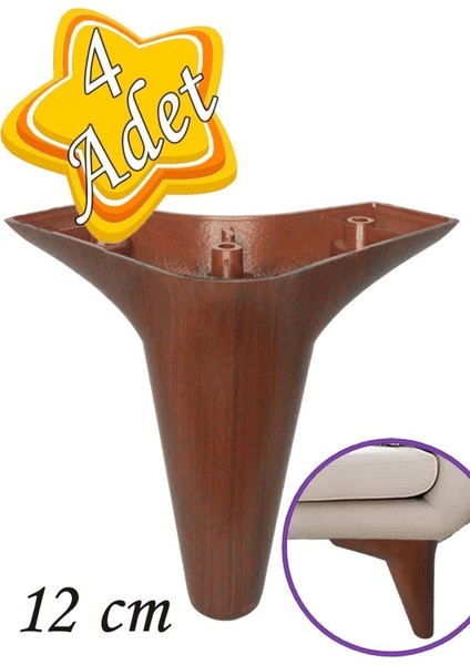 4 Adet Zelve 12 cm Ceviz Ahşap Desenli Lüx Mobilya Kanepe Sehpa Ünite Koltuk Ayağı Baza Ayak Masa Ay