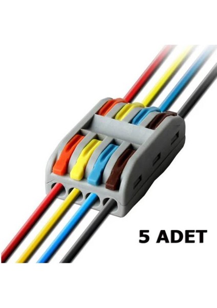 Hızlı Kablo Ekleme Aparatı Konnektör - 4 Dörtlü Kolay Kablo Birleştirici Klemens - 5 Adet