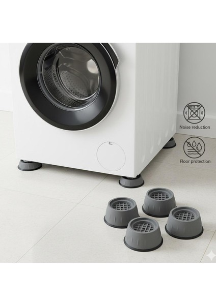 Titreşim Önleyici Çamaşır Makinesi Ayak Pedi - 4 Lü Set (Kaymaz - Sessiz - Zemin Koruyucu)