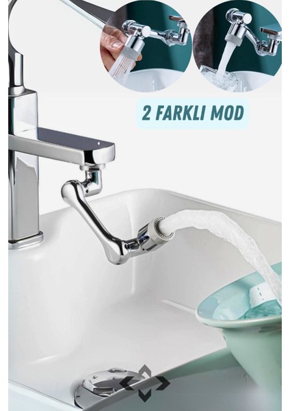 1080° Krom Musluk Ucu Çok Fonksiyonlu Batarya Ucu 2 Farklı Mod Filtreli Musluk Başı Perlatör Musluk