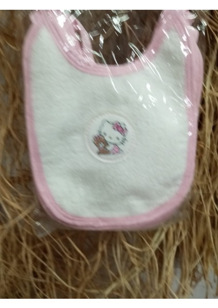 3’lü Beyaz-Pembe Bebek Önlüğü Seti – Hello Kitty Desenli Pamuklu Havlu Kumaş