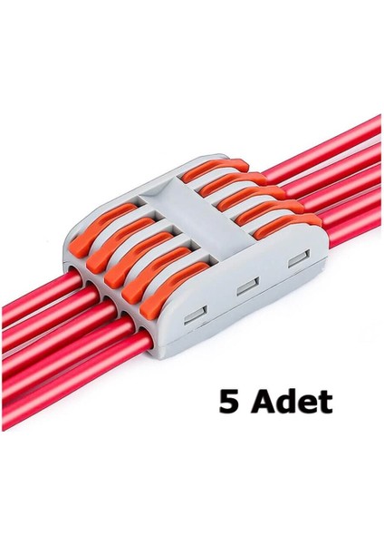 Hızlı Kablo Ekleme Aparatı Konnektör - 5 Li Aç Kapa Kilitli Kablo Birleştirici Klemens - 5 Adet