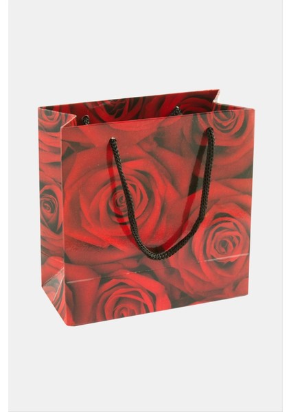 Resveq 11X11 Gül Desenli Ipli Karton Çanta 1 Adet-Kırmızı fiyatları
