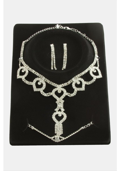 Resveq Oval Taşlı Lüks Set Kolye-Gümüş Rengi fiyatları