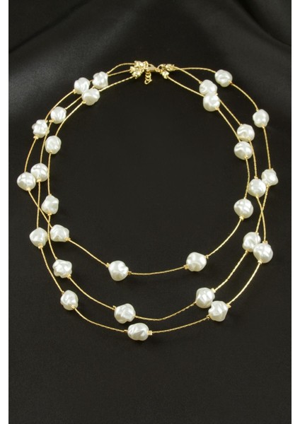 Resveq Oval Inci Üçlü Kolye-Sarı fiyatları