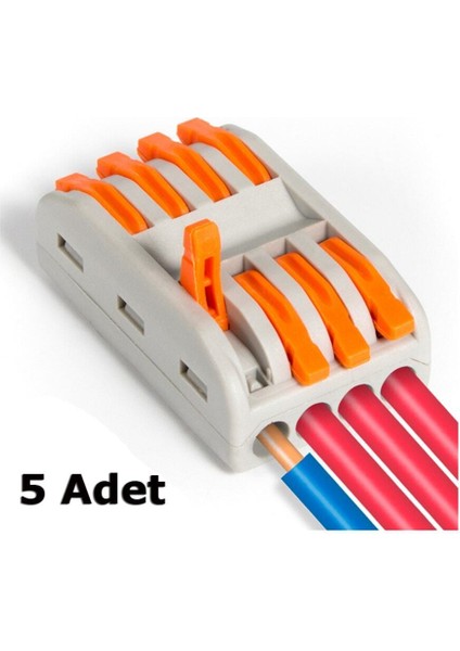 Hızlı Kablo Ekleme Aparatı Konnektör - 4 Lü Aç Kapa Kilitli Kablo Birleştirici Klemens - 5 Adet
